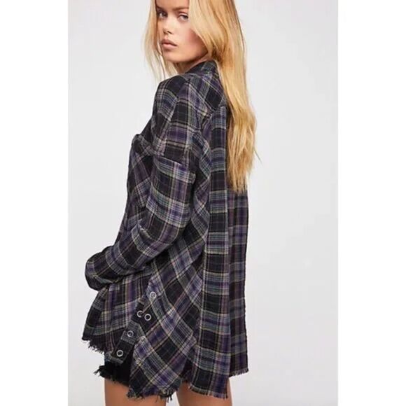Free People Juniper Ridge Button Down Plaid Tunic Shirt, Size Small, Grunge - Picture 5 of 16